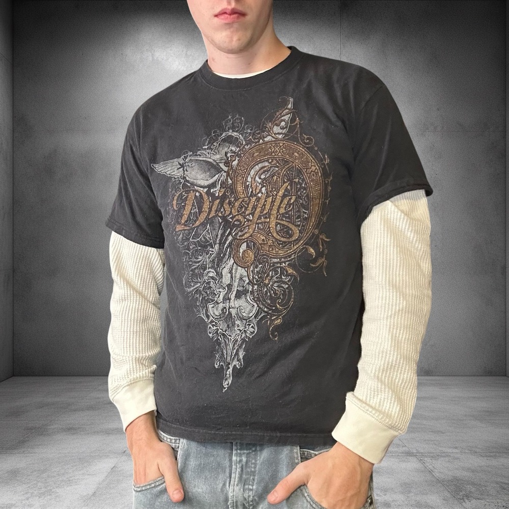 Vintage Disciple Band Graphic T-Shirt Black Y2K Grunge Skater Hanes Tagless M